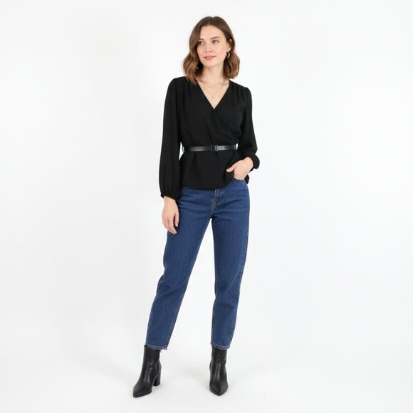 *Le Chateau V Neck Long Sleeve Black Belted Blouse - Picture 1 of 8
